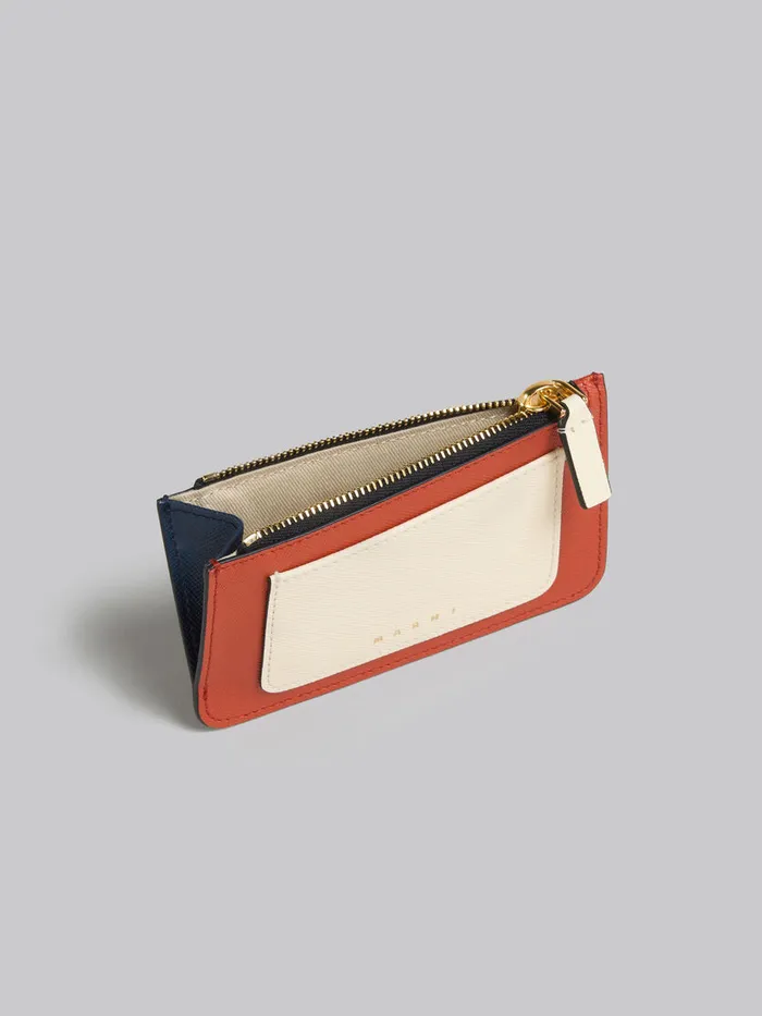 Orange Cream And Deep Blue Saffiano Leather Card Case Women Marni Wallets and Small Leather Goods