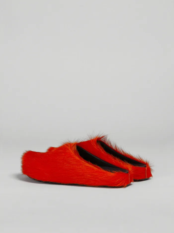 Orange Long Hair Calfskin Fussbett Sabot Men Marni Fussbett Sabot
