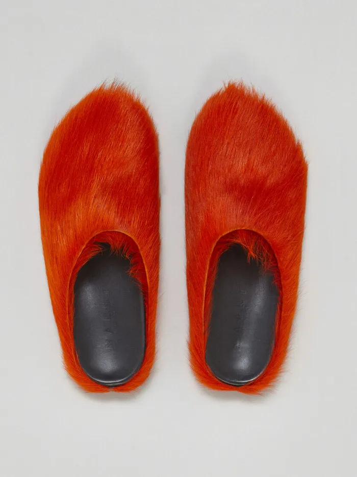 Orange Long Hair Calfskin Fussbett Sabot Men Marni Fussbett Sabot