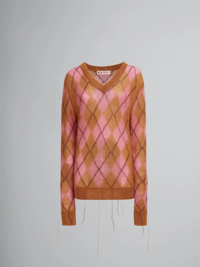 Orange Mohair Argyle Jumper With Floating Threads Women Marni Knitwear