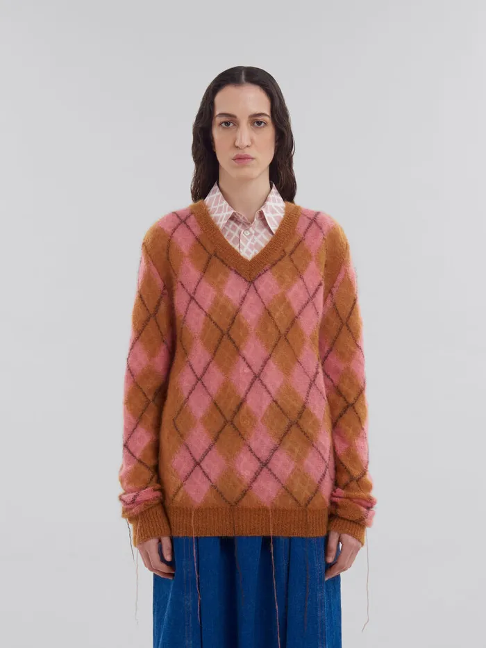 Orange Mohair Argyle Jumper With Floating Threads Women Marni Knitwear