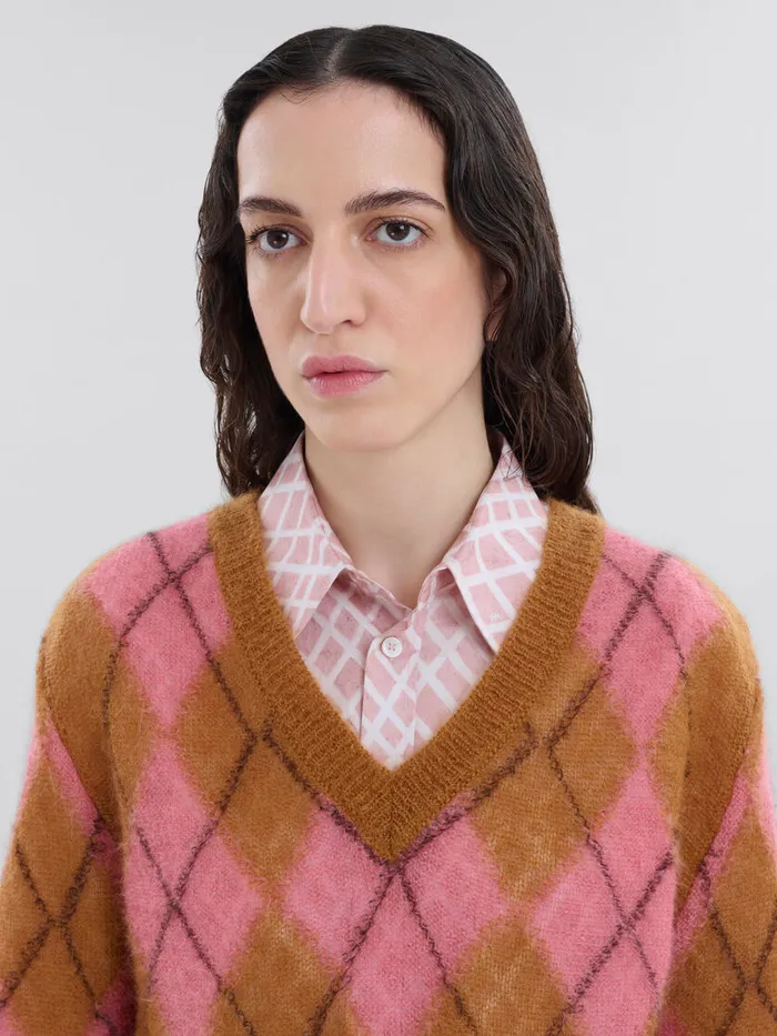 Orange Mohair Argyle Jumper With Floating Threads Women Marni Knitwear