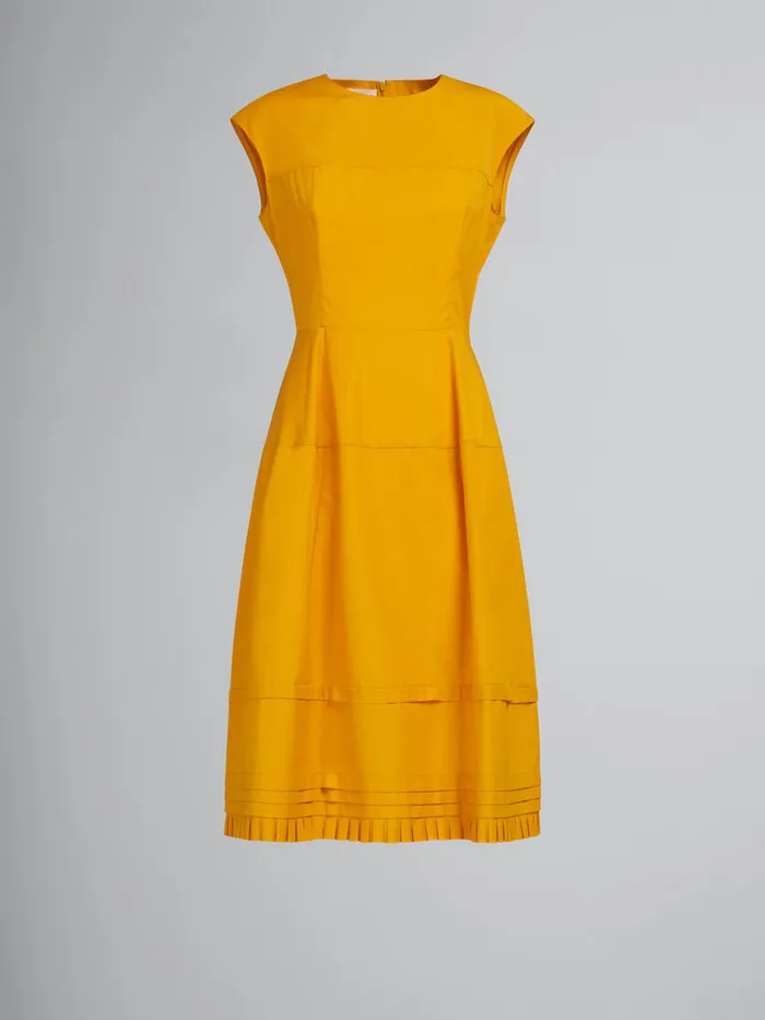 Orange Organic Poplin Midi Dress With Mini Pleats Women Marni Dresses