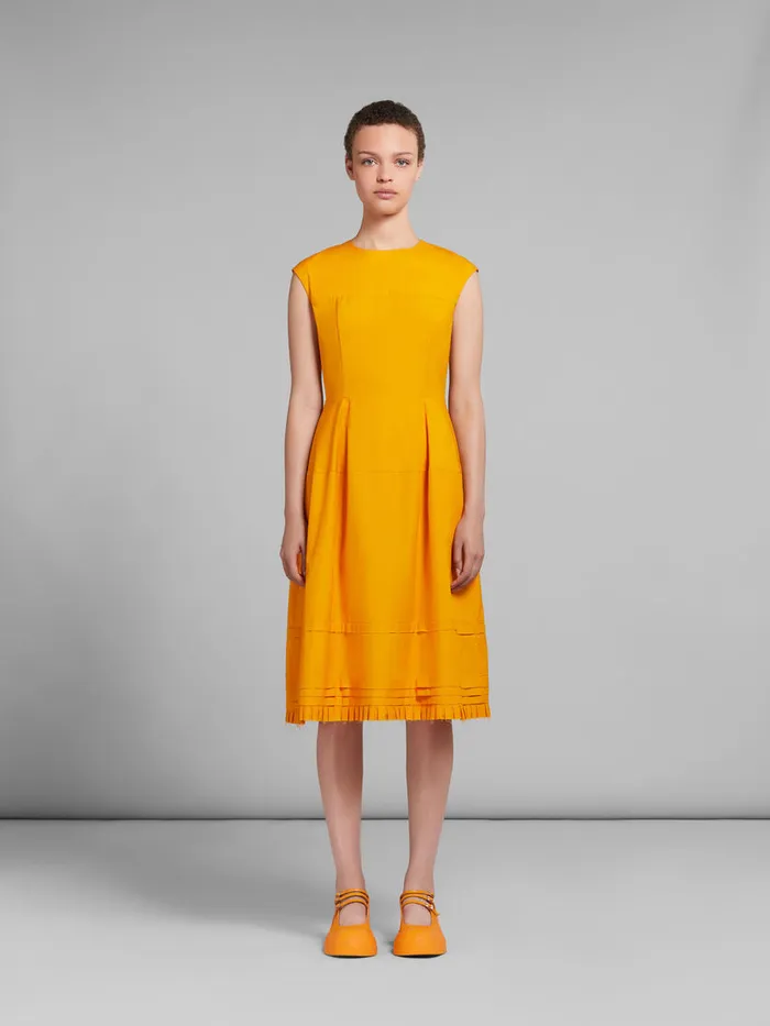 Orange Organic Poplin Midi Dress With Mini Pleats Women Marni Dresses