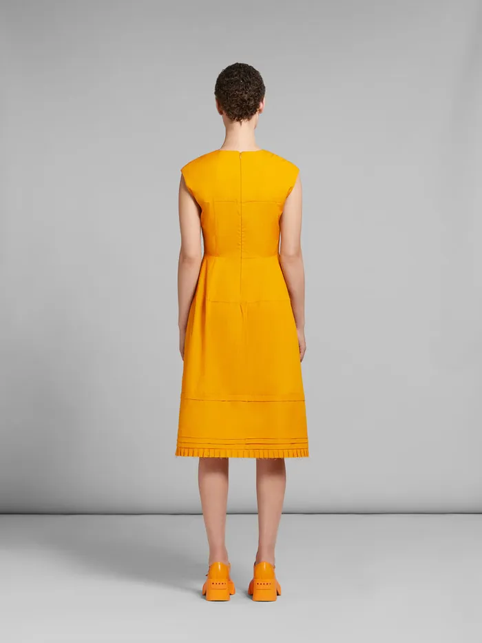 Orange Organic Poplin Midi Dress With Mini Pleats Women Marni Dresses