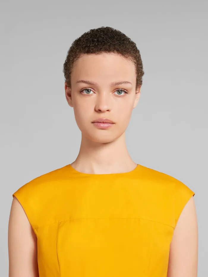 Orange Organic Poplin Midi Dress With Mini Pleats Women Marni Dresses