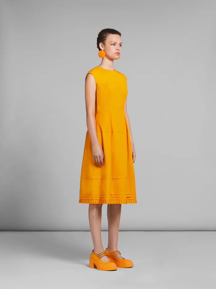Orange Organic Poplin Midi Dress With Mini Pleats Women Marni Dresses