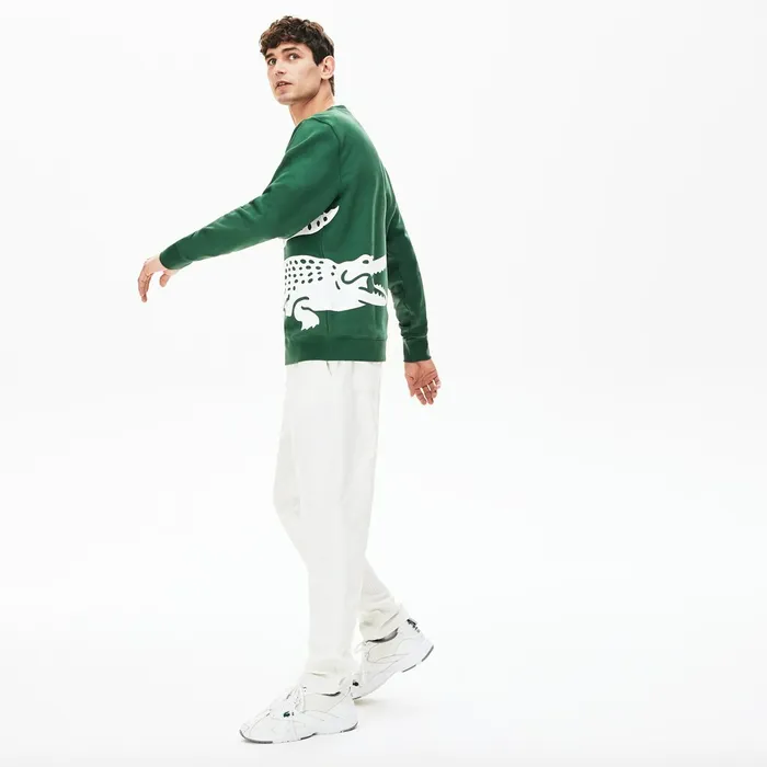 Oversize Croc Crew Neck Cotton Sweatshirt Green Mens Lacoste Sweatshirts USA