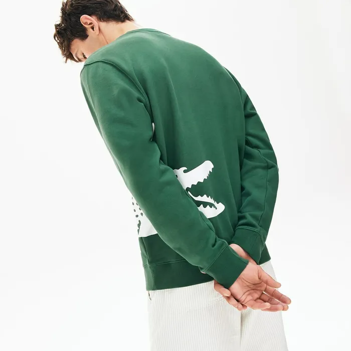 Oversize Croc Crew Neck Cotton Sweatshirt Green Mens Lacoste Sweatshirts USA