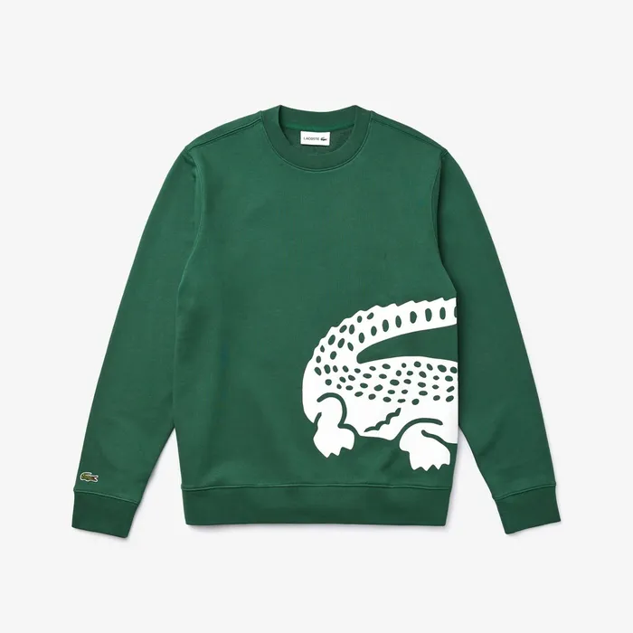 Oversize Croc Crew Neck Cotton Sweatshirt Green Mens Lacoste Sweatshirts USA