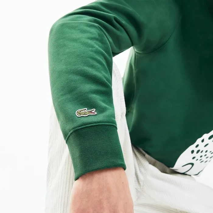 Oversize Croc Crew Neck Cotton Sweatshirt Green Mens Lacoste Sweatshirts USA