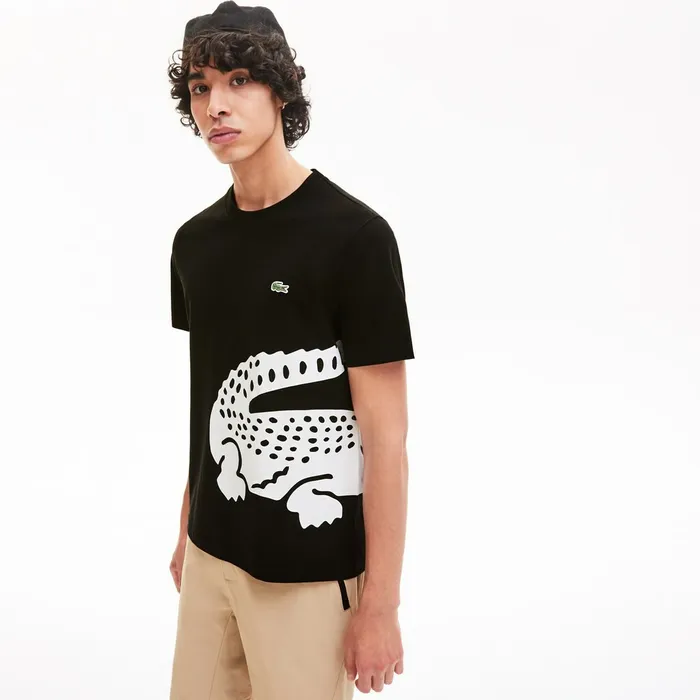 Oversize Croc Crew Neck Jersey Tshirt Black Mens Lacoste TShirts Store