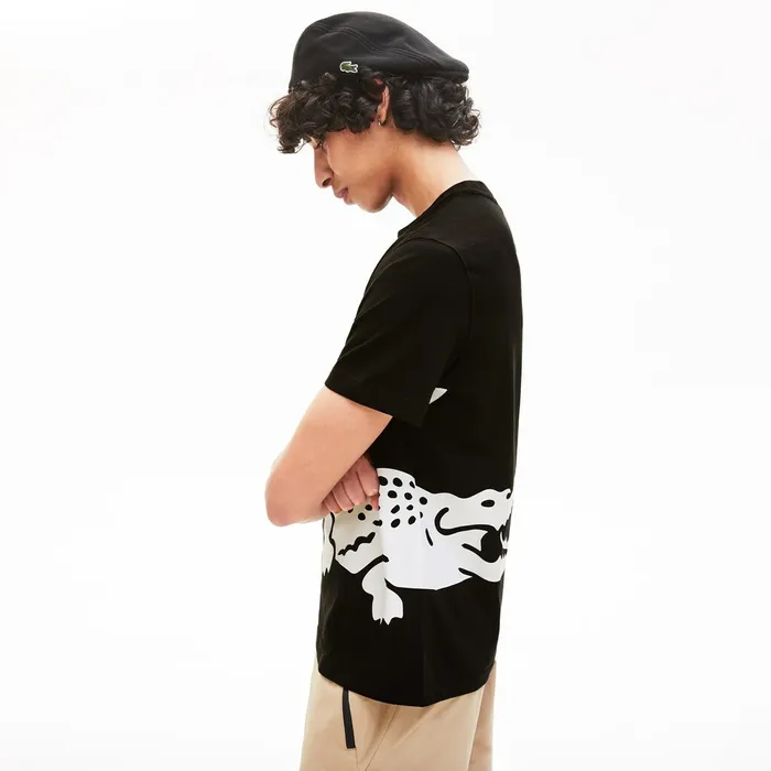 Oversize Croc Crew Neck Jersey Tshirt Black Mens Lacoste TShirts Store