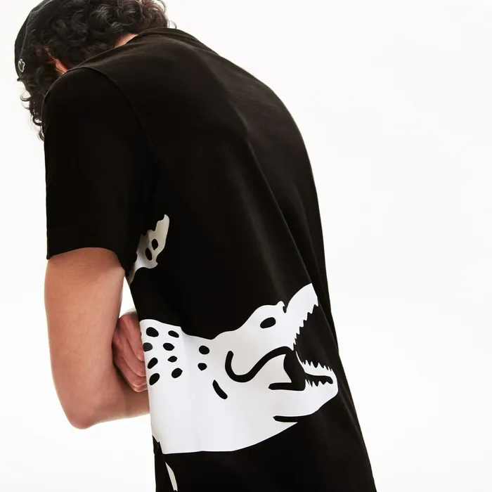 Oversize Croc Crew Neck Jersey Tshirt Black Mens Lacoste TShirts Store