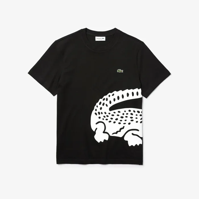 Oversize Croc Crew Neck Jersey Tshirt Black Mens Lacoste TShirts Store