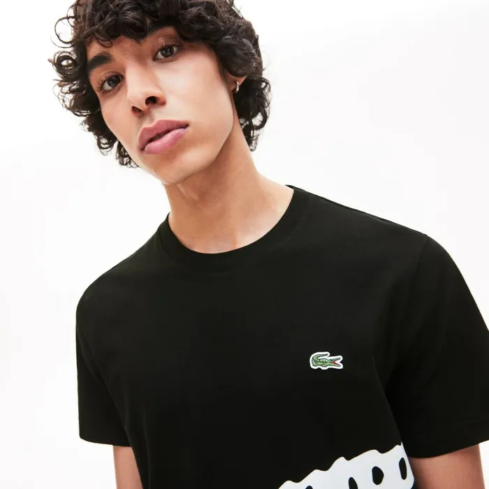 Oversize Croc Crew Neck Jersey Tshirt Black Mens Lacoste TShirts Store