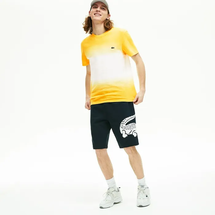 Oversized Crocodile Print Cotton Fleece Bermudas Navy Blue Mens Lacoste Pants and Shorts Casaul Oversized Crocodile Print Cotton Fleece Bermudas Navy Blue Mens Lacoste Pants and Shorts Casaul