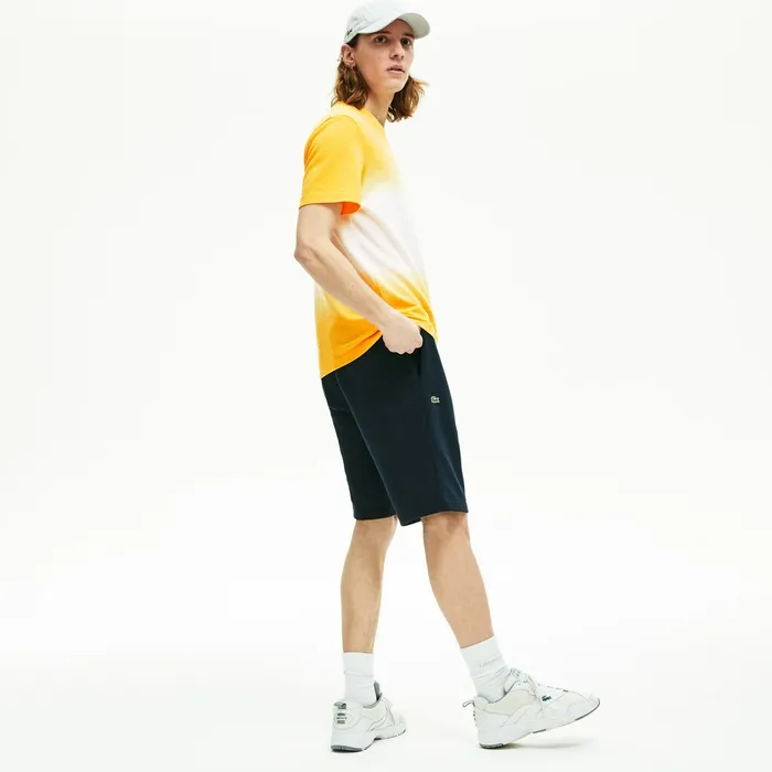 Oversized Crocodile Print Cotton Fleece Bermudas Navy Blue Mens Lacoste Pants and Shorts Casaul