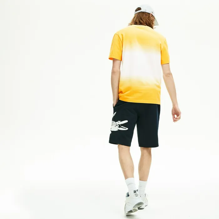 Oversized Crocodile Print Cotton Fleece Bermudas Navy Blue Mens Lacoste Pants and Shorts Casaul