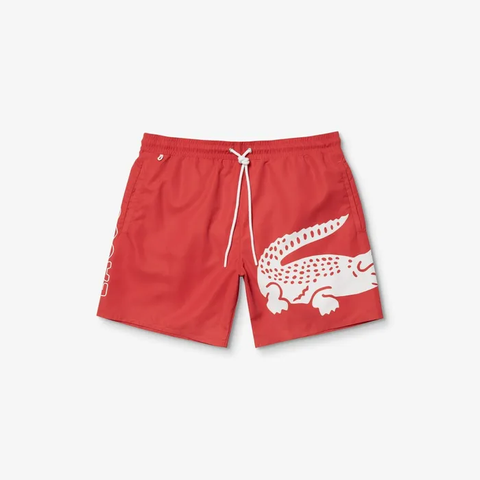 Oversized Crocodile Print Light QuickDry Swim Shorts Red Mens Lacoste Swimwear Outlet