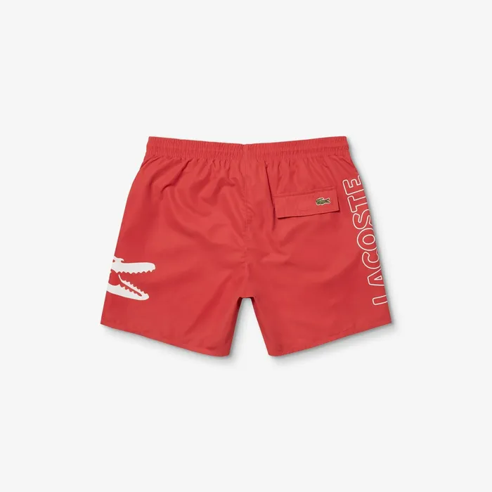 Oversized Crocodile Print Light QuickDry Swim Shorts Red Mens Lacoste Swimwear Outlet