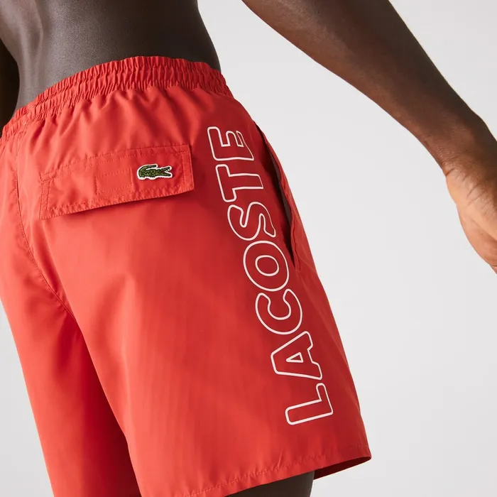 Oversized Crocodile Print Light QuickDry Swim Shorts Red Mens Lacoste Swimwear Outlet