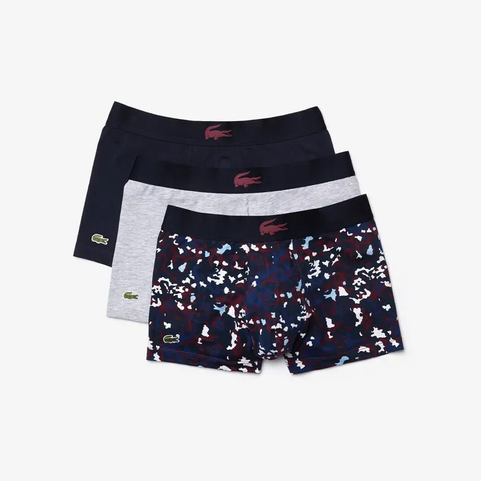 Pack Of 3 Casual Boxers BordeauxGrey ChineNavy Blue Mens Lacoste Underwear Shop Online