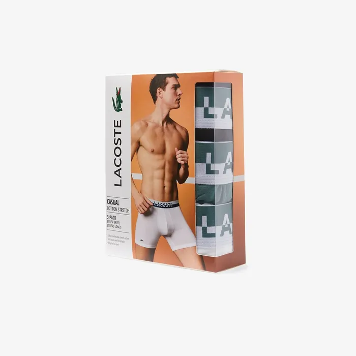 Pack of 3 Casual Boxers GreenWhiteBlack Mens Lacoste Underwear Cheap On Sale