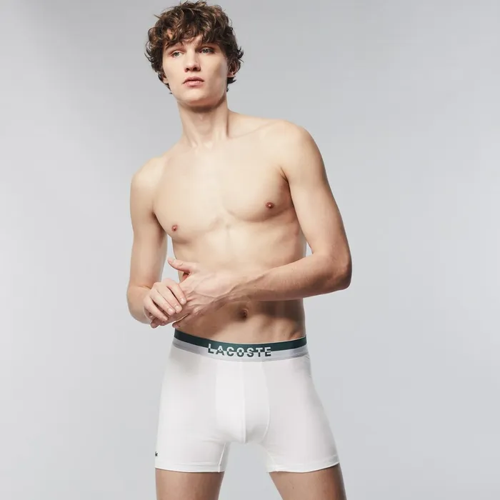Pack of 3 Casual Boxers GreenWhiteBlack Mens Lacoste Underwear Cheap On Sale