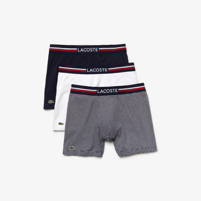 Pack Of 3 Casual Long Boxers Navy BlueWhite Mens Lacoste Underwear Shop Online