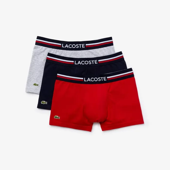 Pack Of 3 Iconic Boxer Briefs With ThreeTone Waistband Navy BlueGrey ChineRed Mens Lacoste Underwear On Sale