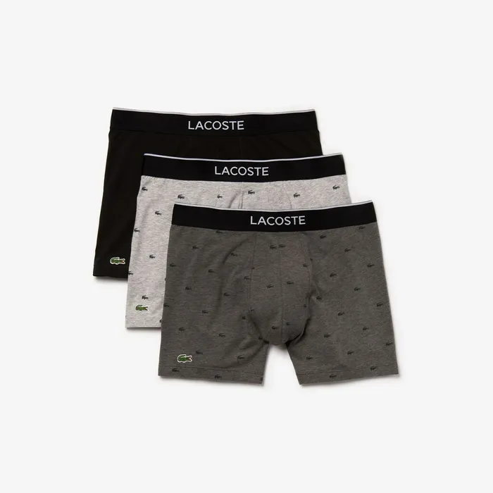 Pack of 3 Long Boxer Briefs BlackGrey Chine Mens Lacoste Underwear On Sale