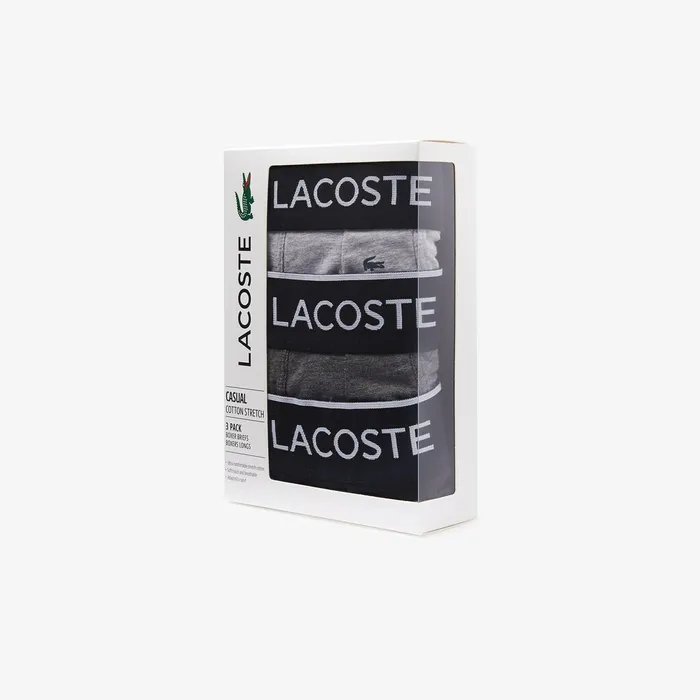 Pack of 3 Long Boxer Briefs BlackGrey Chine Mens Lacoste Underwear On Sale