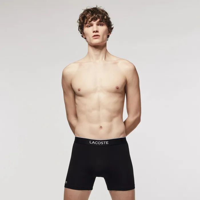 Pack of 3 Long Boxer Briefs BlackGrey Chine Mens Lacoste Underwear On Sale