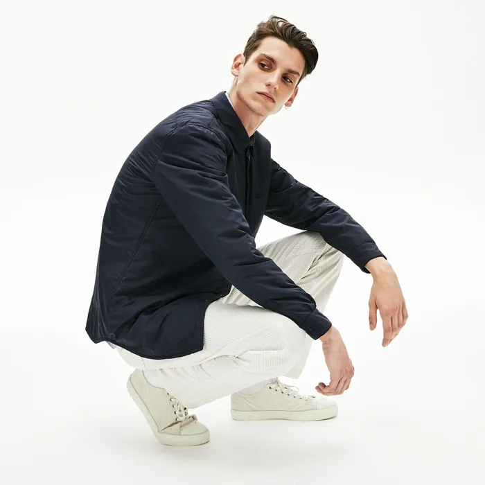 Padded Solid Overshirt Navy Blue Mens Lacoste Button Down Shirts Near Me