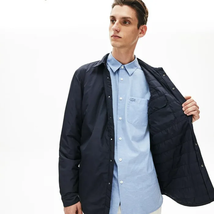Padded Solid Overshirt Navy Blue Mens Lacoste Button Down Shirts Near Me