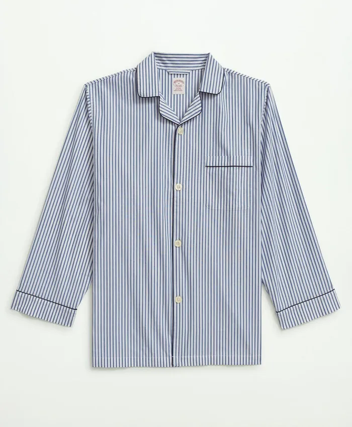 Pajamas andamp Robes Men Brooks Brothers Cotton Broadcloth Bengal Stripe Pajamas Blue