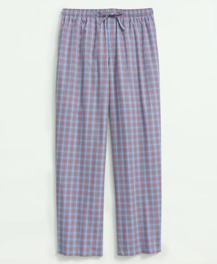 Pajamas andamp Robes Men Brooks Brothers Cotton Broadcloth Tartan Lounge Pants Light Blue