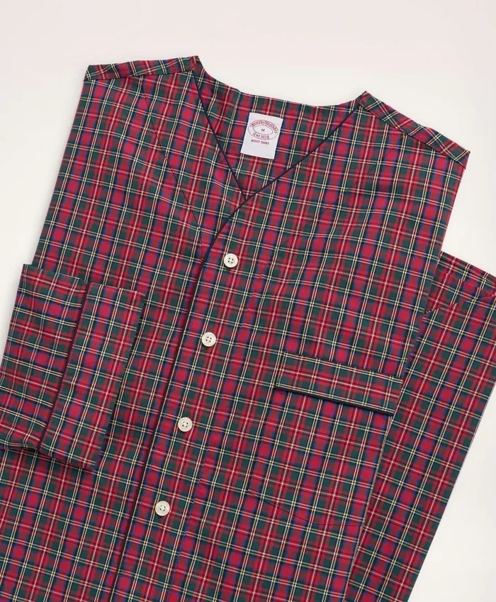 Pajamas andamp Robes Men Brooks Brothers Cotton Broadcloth Tartan Nightshirt Redmulti