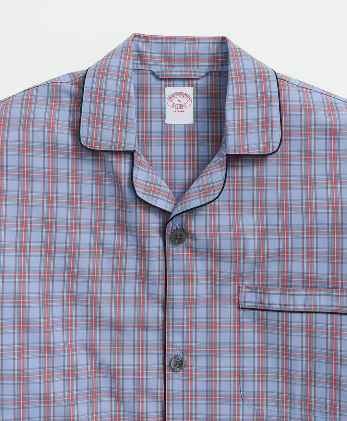 Pajamas andamp Robes Men Brooks Brothers Cotton Broadcloth Tartan Pajamas Light Blue
