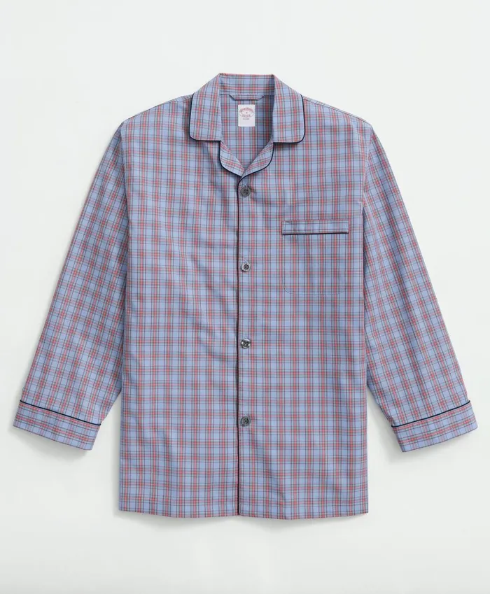 Pajamas andamp Robes Men Brooks Brothers Cotton Broadcloth Tartan Pajamas Light Blue