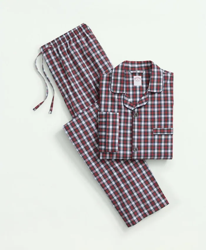 Pajamas andamp Robes Men Brooks Brothers Cotton Broadcloth Tartan Pajamas White Multi