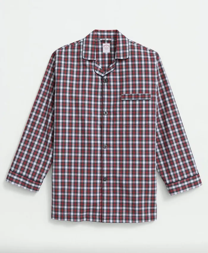 Pajamas andamp Robes Men Brooks Brothers Cotton Broadcloth Tartan Pajamas White Multi