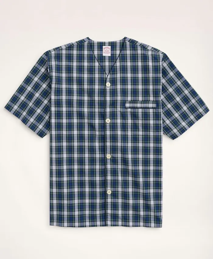 Pajamas andamp Robes Men Brooks Brothers Cotton Broadcloth Tartan Short Pajamas Blue Multi