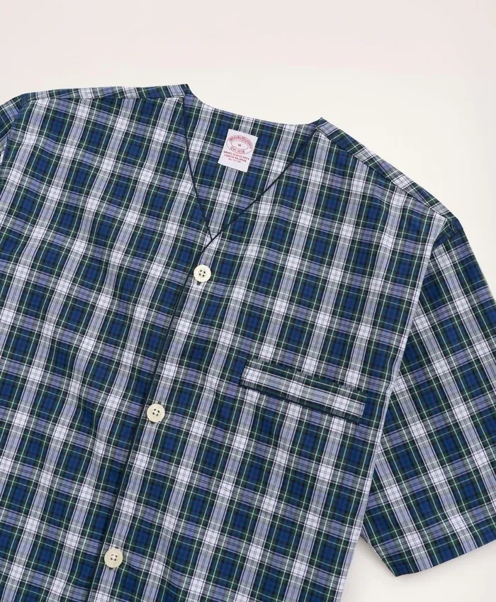 Pajamas andamp Robes Men Brooks Brothers Cotton Broadcloth Tartan Short Pajamas Blue Multi