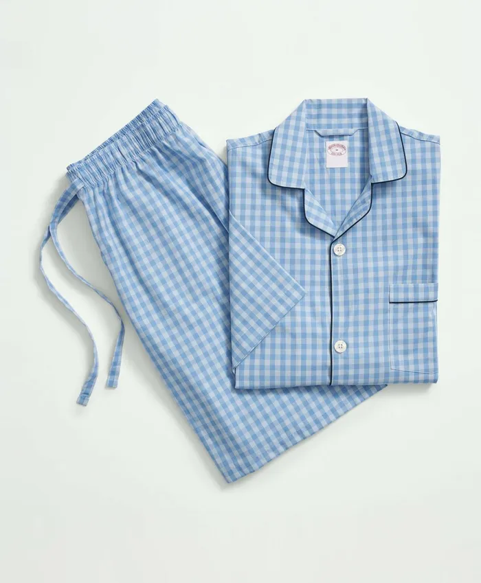 Pajamas andamp Robes Men Brooks Brothers Cotton Poplin Gingham Short Pajamas Chambray Blue Pajamas andamp Robes Men Brooks Brothers Cotton Poplin Gingham Short Pajamas Chambray Blue