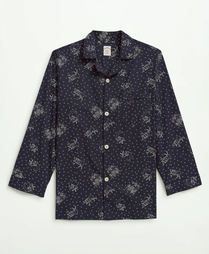 Pajamas andamp Robes Men Brooks Brothers Cotton Poplin Henry Print Pajamas Navy