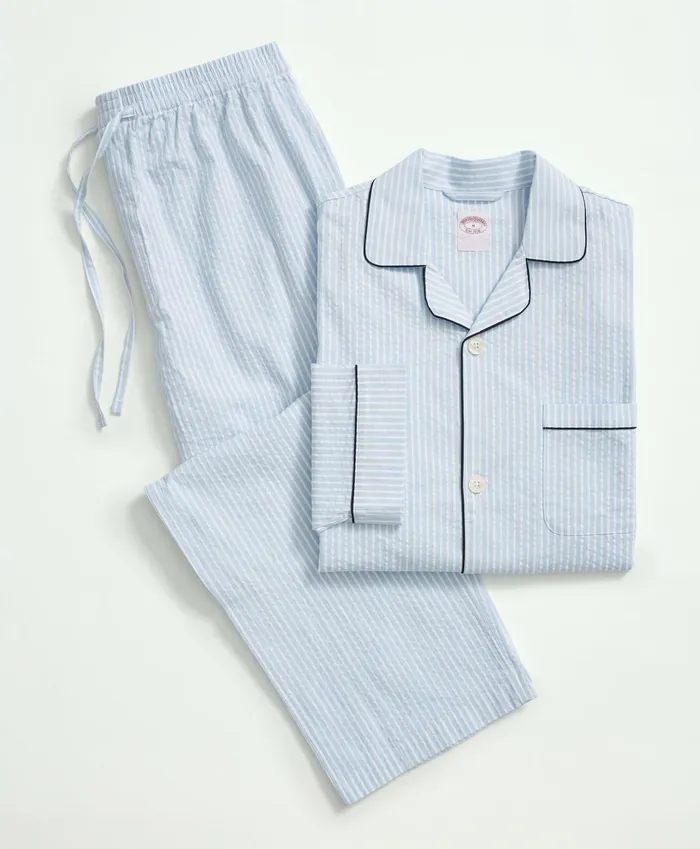 Pajamas andamp Robes Men Brooks Brothers Cotton Seersucker Pajamas Chambray Blue Pajamas andamp Robes Men Brooks Brothers Cotton Seersucker Pajamas Chambray Blue