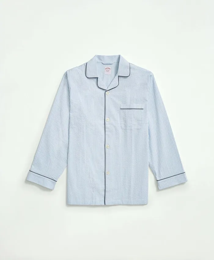 Pajamas andamp Robes Men Brooks Brothers Cotton Seersucker Pajamas Chambray Blue