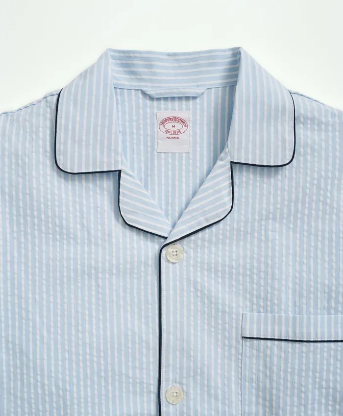 Pajamas andamp Robes Men Brooks Brothers Cotton Seersucker Pajamas Chambray Blue